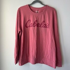 Cabela’s Rose Pink Logo Crewneck Sweatshirt | Size Large Cozy Outdoorsy Pullover